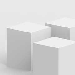 3d gray white cube and box podium .. minimal scene studio background. Abstract 3d geometric shape object illustration render. Display for online business product.