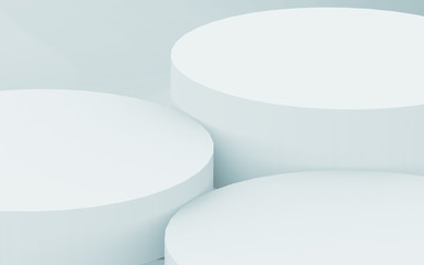 3d gray white bright cylinder podium minimal studio background. Abstract 3d geometric shape object illustration render.