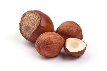 Hazelnut heap, isolated on white background