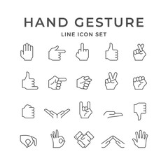 Set line icons of hand gesture