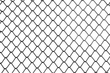 Galvanized mesh fencing close up. Seamless steel metal wire fence isolated on white background for...