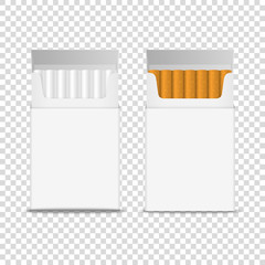 Vector 3d Realistic Opened Clear Blank Cigarette Pack Box Icon Set Closeup Isolated on Transparent Background. Design Template. Smoke Problem Concept,Tobacco, Cigarette Mockup
