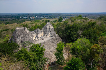 beautiful top view landscape shot of the structure VIII pyramid at becan