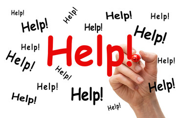 the word help written multiple times on a whiteboard