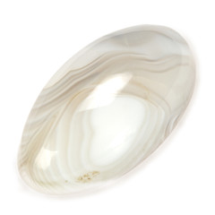 Grey agate gemstone oval cabochon isolated on white background