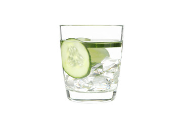 Glass with cucumber water isolated on white background