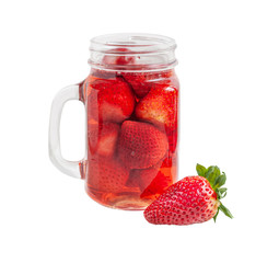 Fototapeta na wymiar jar with srawberry drink isolated on white