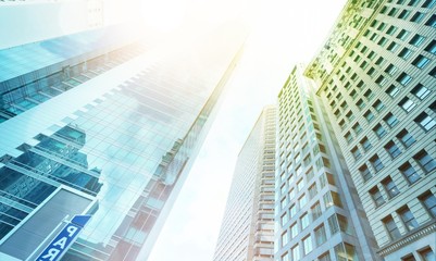 Obraz na płótnie Canvas View of modern glass skyscrapers in the business district