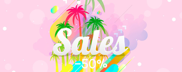 Sale summer backgrounds colorful 3d holiday vector Illustration graphic design poster flyer leaflet party