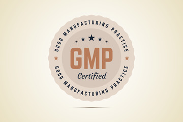 Good manufacturing practice certified sign in retro style. Vector label for manufactures and producers.