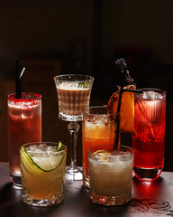 Alcoholic cocktail on the bar. The process of making an alcoholic cocktail.