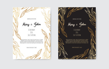 Vector invitation with gold floral elements. Luxury ornament template. greeting card, invitation design background.