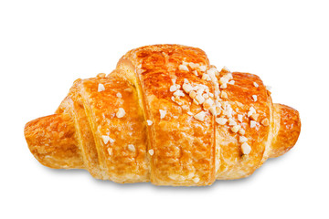 Croissant with nuts on a white isolated background
