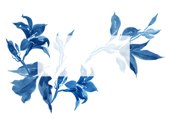 Cobalt Blue Floral Arrangement Frame, Watercolor Lily Flowers Composition Illustration Card Design, Hand Drawn Realistic Elegant Invitation on White Background