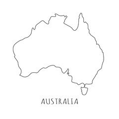 Australia one line drawing on white isolated background. Abstract outline Australian continent, geographical map. Vector illustration