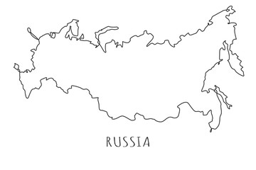 Russia one line drawing on white isolated background. Abstract outline of the country, geographical map. Vector illustration - obrazy, fototapety, plakaty