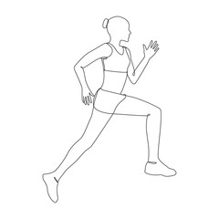 Woman jogging one line drawing on white isolated background. Vector illustration