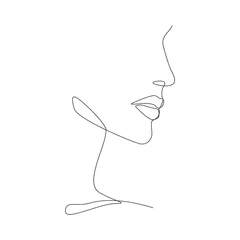 Tuinposter Een lijn Vrouw gezicht een lijntekening op witte geïsoleerde achtergrond. vector illustratie