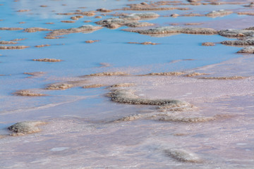 Background with Dead sea high salinity surface with salt rocks