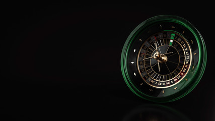 Modern Green And Golden Roulette Wheel. Casino Gambling Concept - 3D Illustration