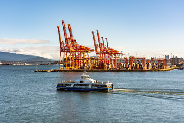 Vancouver, British Columbia, Canada - December, 2019 - Beautiful view of the Centerm container...
