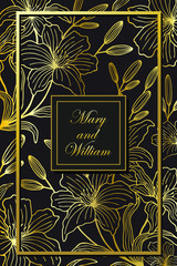Naklejka premium Wedding card in gold and dark colors. eps10 vector stock illustration