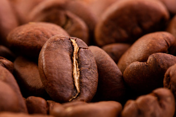 macrophotography of coffee beans, the Texture of coffee beans.