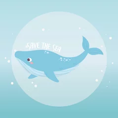 Foto auf Alu-Dibond Rette das Meerwal-Umwelt-Ökologie-Cartoon-Design © Stockgiu