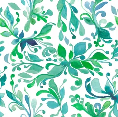 Draagtas Aquarel groene naadloze patroon op een witte achtergrond. Krullen, vloeiende lijnen, elegante print. Ontwerp voor behang, stof, textiel, verpakking. Vintage kunst, volksschilderkunst. © t.karnash