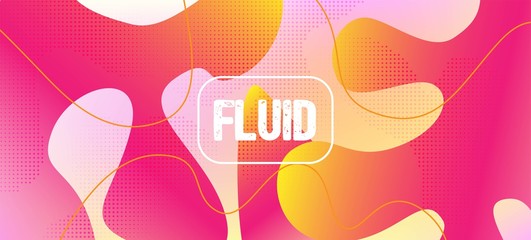Pink Yellow Fluid Vector Banner. Iridescent Geometric Web Design. Liquid 
