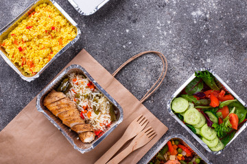 Food delivery concept. Lunch in container
