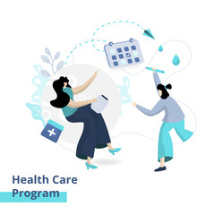 Flat illustration of the Health Care Program, the concept of a female doctor currently delivering health programs to patients, fit to place on landing page websites and mobile website development.