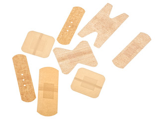 Set of adhesive plasters isolated on a white background. Collection of plasters.