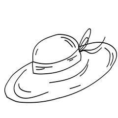 Single doodle outline garden hat. Garden decoration and tools. Vector. doodle clipart. Isolated on a white background. For design, cards, invitation, decoration, stickers.