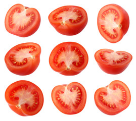 tomato halves isolated on a white background with a clipping path.