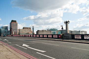 Arrow sign on the road on Lambeth Bridge, London, UK