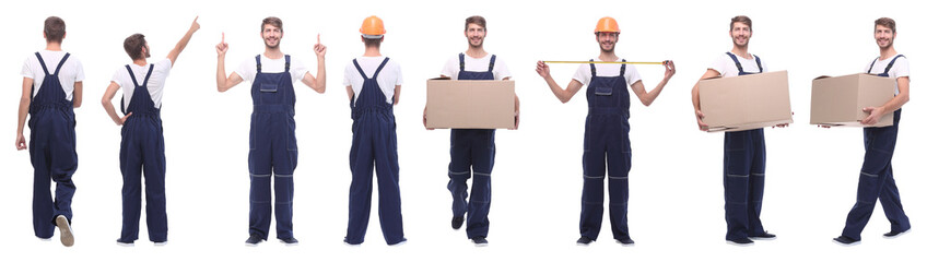 in full growth. skilled handyman isolated on white.