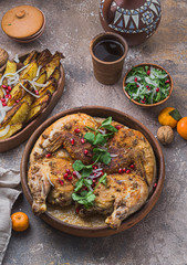 chkmeruli or grilled chicken with cream and garlic sauce