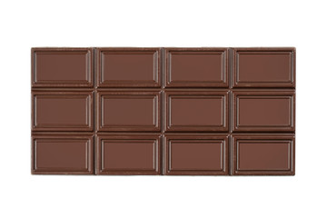 A bar of milk chocolate isolated on white. Top view