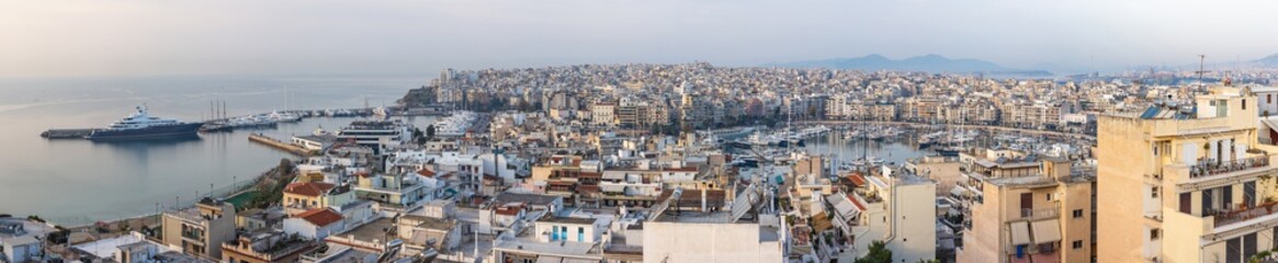 Fototapeta premium Panoramic view of Piraeus, the city port near Athens in Greece on a clear day