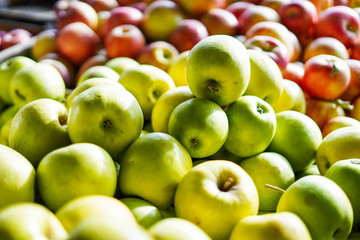 Green and red apples at the farmer's market