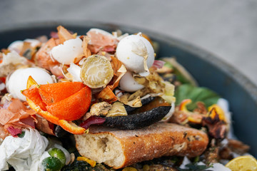 Fruits and vegetables in a compost bin