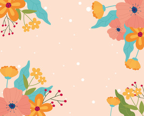Obraz na płótnie Canvas happy spring flowers decoration border dotted background