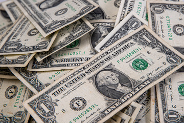 Close up heap of US money - dollar. 