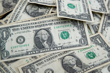 Close up heap of US money - dollar. 