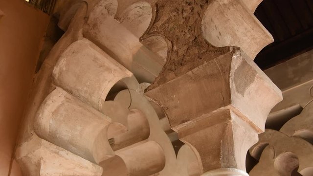 Multifoil arches in Alcazaba, ancient muslim palace, Malaga, Spain. Tilt