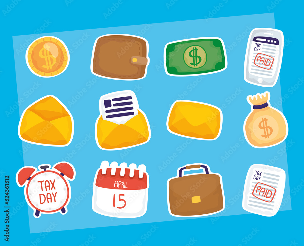 Poster bundle of tax day set icons