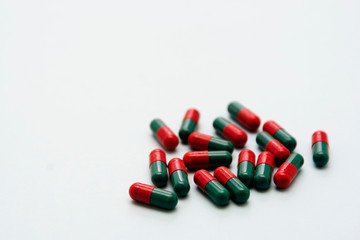 Close up pills - health care, virus, food supplement or pain prescription. Copy space.