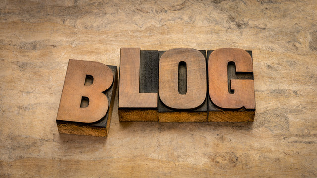 blog word in vintage wood type