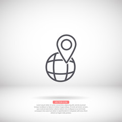 Globe map vector icon , lorem ipsum Flat design